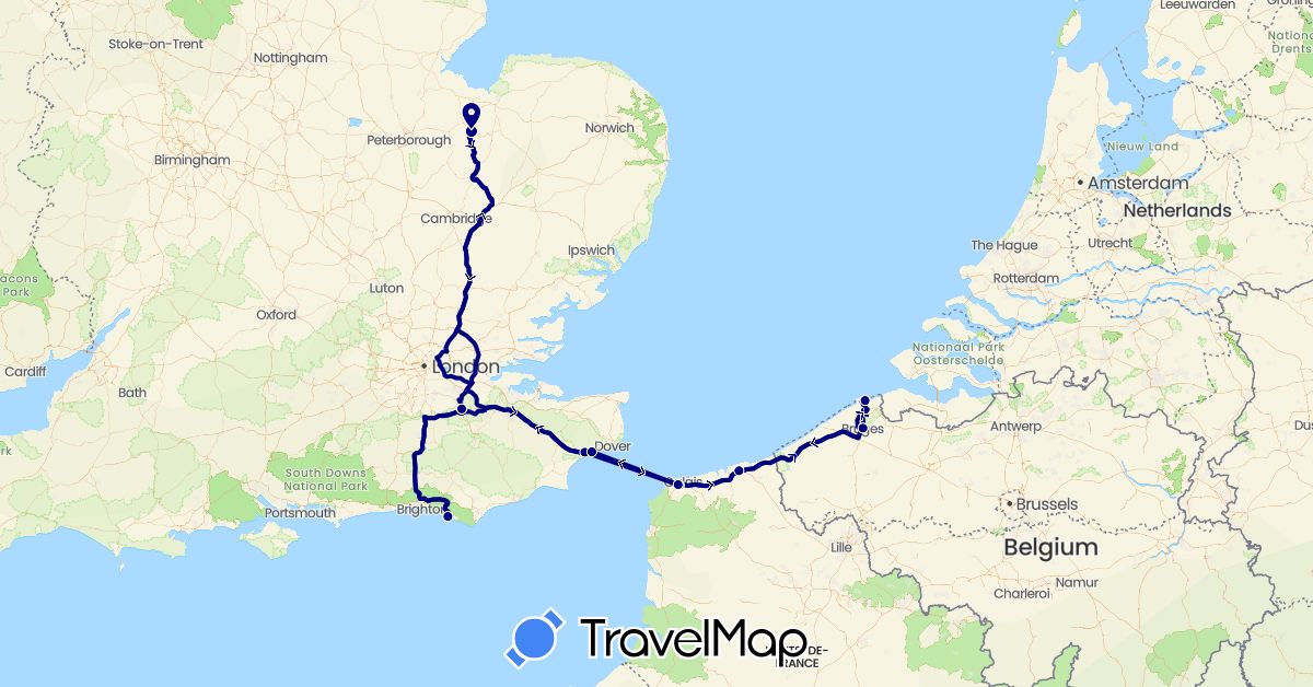 TravelMap itinerary: driving in Belgium, France, United Kingdom (Europe)