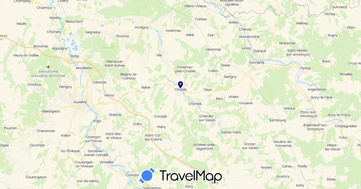 TravelMap itinerary: driving in France (Europe)